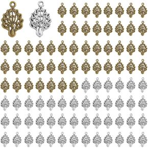 Opexicos 100Pcs Peacock Charms Bird Charm Peacock Pendants Antique Silver Tone Double Sided Making DIY Handmade Accessories Craft 12 x 17 mm