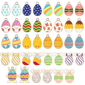 38pcs Easter Charms for Jewelry Making, 19 Styles Easter Egg Pendant Zinc Alloy Easter Egg Bunny Charm Easter Chick Pendant Rabbit Easter Charms Gold Enamel Crafts for Earring Bracelet Necklace