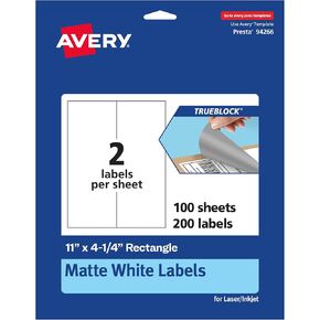 Avery TrueBlock Matte White Rectangle Labels, 11" x 4.25", 20 Matte White Labels, Laser/Inkjet Printable Labels, Great for Packaging and Product Labels