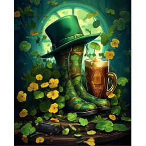 cupmod St. Patrick's Paint by Numbers Kit for Adults,DIY Watercolor Oil Painting Paint by Numbers Kits on Canvas,Easy Acrylic Adults Paint by Number Kits for Gift 16x20inch