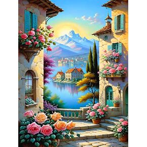 Lophomie Landscape Paint by Number for Adults, Riverside Cabin Paint by Numbers Kit for Adults Beginners, DIY Painting by Numbers for Gift, Acrylic Paint Set for Home Wall Decor, 16x20 Inch