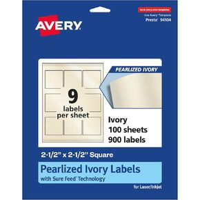 Avery Pearlized Ivory Square Labels with Sure Feed Technology, 2.5" x 2.5", 90 Pearlized Ivory Labels, Laser/Inkjet Printable Labels