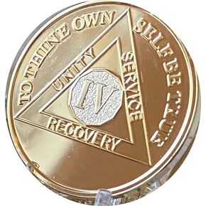 4 Year AA Medallion 22K Gold Plated Premium Serenity Prayer Sobriety Chip