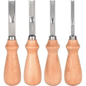 Leather Edge Skiving Beveler Tool Set 4mm 6mm 8mm 10mm Leather Edge Trimmer with Wooden Handle Leather Skiver for DIY Crafts Projects Leather Thinning Crafting Cutting Tools