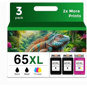 65XL Ink Cartridge Replacement for HP Ink 65 XL (2 Black and 1 Color Combo Pack) for HP65 5055 5000 5052 5010 5070 5014 3755 3700 3772 2600 3752 2652 2655 2622 2640 Printers
