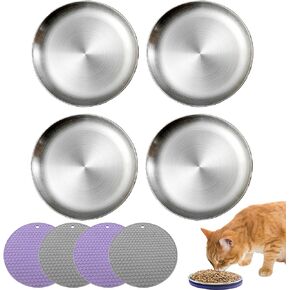 Stainless Steel Cat Food Dish Shallow Cat Bowls Whisker Fatigue Cat Metal Bowl with Non-Slip Pads Whisker Friendly Cat Plates for Puppies Cats Kittens (2 PCS, 5.31 inch) in Kuwait