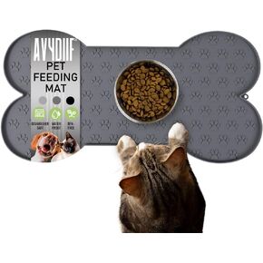 Waterproof Pet Feeding Mat, Dog Cat Food Mats Anti-Slip Silicone Dog Bowl Mat, Raised Edge to Contain Spills Protects Floors, Placemats for Pet Water Bowl, Dishwasher Safe (Gray, M: 19.5" X 10")