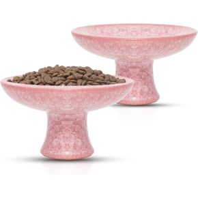 Pet Bowl - Pink Crackle Glaze Ceramic Cat Elevated Cat و Small Dog Food Sgran