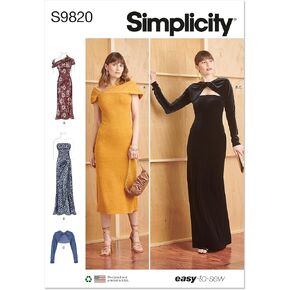 Simplicity Misses' Semi-Fitted Knit Dresses and Shrug Sewing Pattern Kit, Design Code S9820, Sizes 18-20-22-24-26, Multicolor