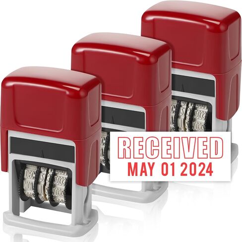 Nezyo 3 Pcs Self-Inking Office Stamp Day Month Year with Date Small Red Rectangular Business Stamps for Work Bookkeeping Business Ordering Accounting(Received and Date) in Saudi Arabia