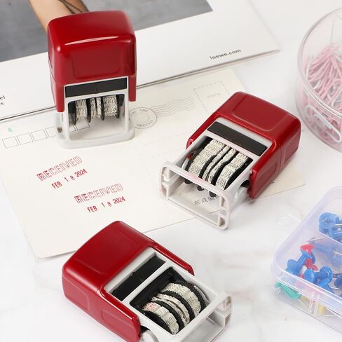 Nezyo 3 Pcs Self-Inking Office Stamp Day Month Year with Date Small Red Rectangular Business Stamps for Work Bookkeeping Business Ordering Accounting(Received and Date) in Saudi Arabia