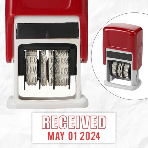 Nezyo 3 Pcs Self-Inking Office Stamp Day Month Year with Date Small Red Rectangular Business Stamps for Work Bookkeeping Business Ordering Accounting(Received and Date) in Saudi Arabia