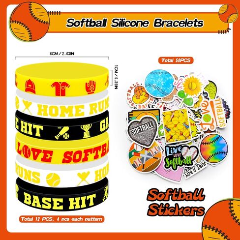 122Pcs Softball Party Favors Softball Goodie Bags Stuffers with Stress Ball Keychain Sticker Badges Silicone Bracelet for Softball Birthday Party Decorations in Kuwait