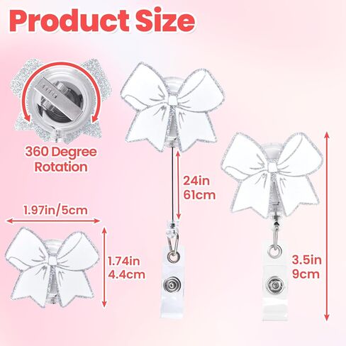 White Bow Badge Reel, Retractable Nurse Badge Holder Bling, Cute ID Card Badge Clip Accessories for Medical Nursing Worker Student Teacher Office in Saudi Arabia