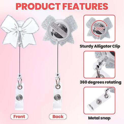 White Bow Badge Reel, Retractable Nurse Badge Holder Bling, Cute ID Card Badge Clip Accessories for Medical Nursing Worker Student Teacher Office in Saudi Arabia