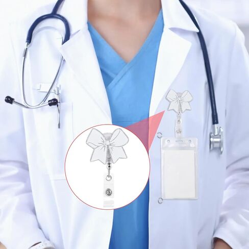 White Bow Badge Reel, Retractable Nurse Badge Holder Bling, Cute ID Card Badge Clip Accessories for Medical Nursing Worker Student Teacher Office in Saudi Arabia