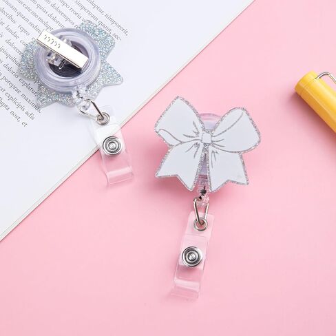White Bow Badge Reel, Retractable Nurse Badge Holder Bling, Cute ID Card Badge Clip Accessories for Medical Nursing Worker Student Teacher Office in Saudi Arabia