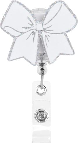 White Bow Badge Reel, Retractable Nurse Badge Holder Bling, Cute ID Card Badge Clip Accessories for Medical Nursing Worker Student Teacher Office in Saudi Arabia