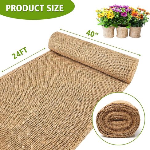 40" x 24 Feet Burlap Fabric Tree Wrap Roll Gardening Natural Burlap Fabric, Burlap Jute Fabric Blanket for Wedding Table Center Pieces Decoration Rustic Party Décor in Kuwait