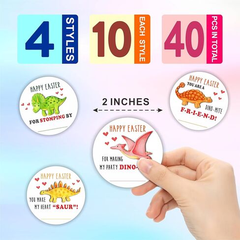 Happy Easter Stickers(40Pcs), 2 Inches Big Stickers for Kids and Adults, Bunny Ears Self-Adhesive Round Label for Goodie Bags, Gift Box, Cards, Party Supplies for Easter Decoration-A05 in Kuwait