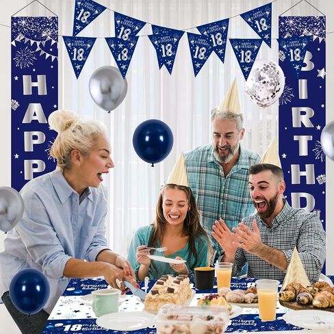زخارف عيد الميلاد الثامنة عشر للبنين والبنات الأزرق ، سعيد عيد ميلاد 18 بالون بارك بانر بانر البالونات 18 سنة شرفة الشرفة الإشارة اللوازم مع البالونات اللاتكس 18 BDAY BOY HES in Kuwait