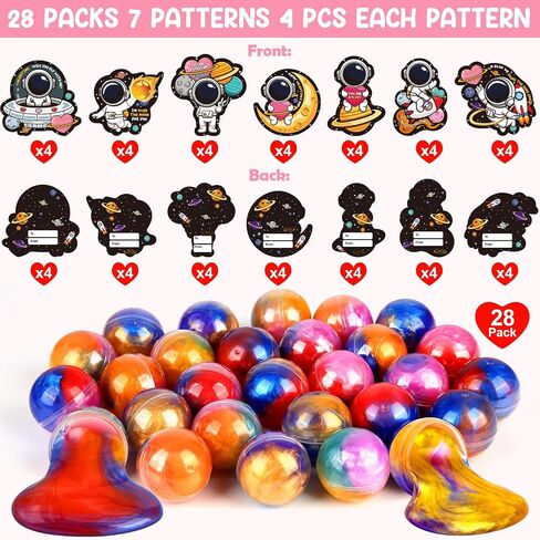 28 Pack Valentines Day Gifts for Kids, Galaxy Slime with Greeting Cards Stress Relief Fidget Set for Kids, Valentine's Day Classroom Exchange Prizes Party Favor, School Party Gifts in Saudi Arabia
