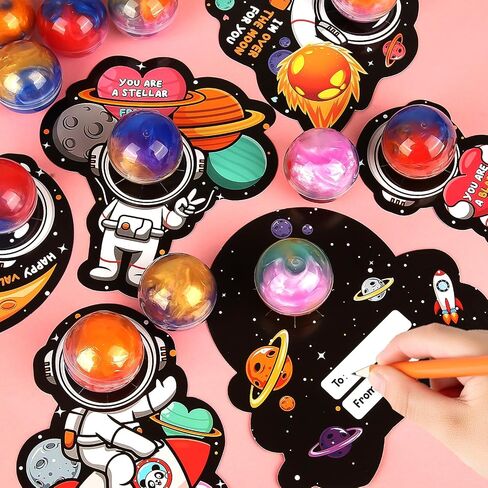 28 Pack Valentines Day Gifts for Kids, Galaxy Slime with Greeting Cards Stress Relief Fidget Set for Kids, Valentine's Day Classroom Exchange Prizes Party Favor, School Party Gifts in Saudi Arabia