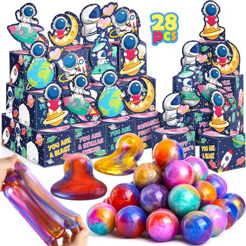 28 Pack Valentines Day Gifts for Kids, Galaxy Slime with Greeting Cards Stress Relief Fidget Set for Kids, Valentine's Day Classroom Exchange Prizes Party Favor, School Party Gifts in Saudi Arabia