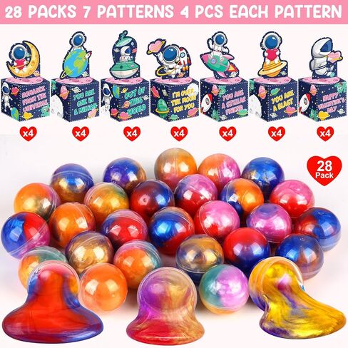 28 Pack Valentines Day Gifts for Kids, Galaxy Slime with Greeting Cards Stress Relief Fidget Set for Kids, Valentine's Day Classroom Exchange Prizes Party Favor, School Party Gifts in Saudi Arabia