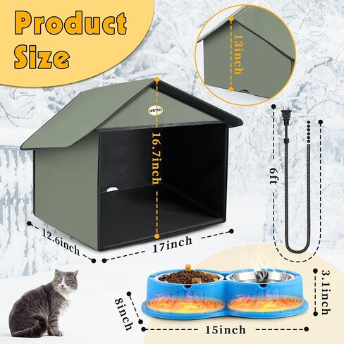 Dreyoo Outdoor Cat Feeding Station with Heated Cat Water Bowl, Weatherproof Kitty Dining Room Outdoor with Heated Pet Bowl for Food and Water, Feral Cat Feeding Station Cat Shelter(Blue) in Saudi Arabia