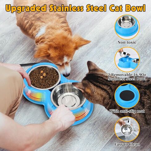 Dreyoo Outdoor Cat Feeding Station with Heated Cat Water Bowl, Weatherproof Kitty Dining Room Outdoor with Heated Pet Bowl for Food and Water, Feral Cat Feeding Station Cat Shelter(Blue) in Saudi Arabia