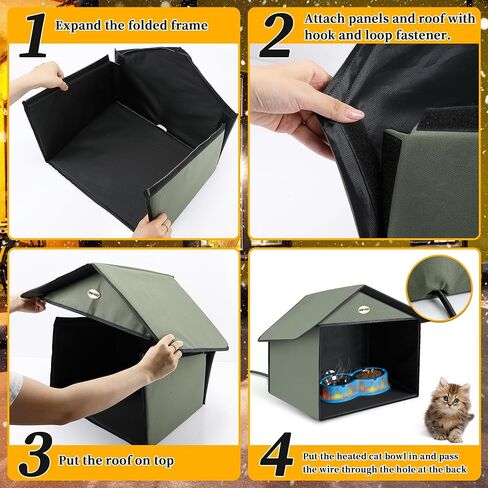 Dreyoo Outdoor Cat Feeding Station with Heated Cat Water Bowl, Weatherproof Kitty Dining Room Outdoor with Heated Pet Bowl for Food and Water, Feral Cat Feeding Station Cat Shelter(Blue) in Saudi Arabia