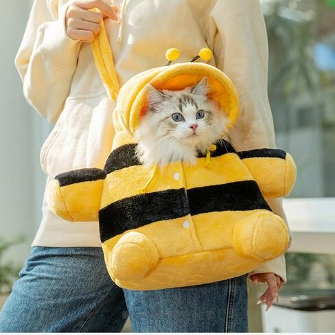 Cat Puppy Costume Winter Warm Outing Backpack Cute Bear Bee Design Anti-Escape Bag for Kitten Cat Small Dog (Bear,Large) in Saudi Arabia
