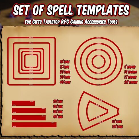 Sintuff 15 PCS تعويذة AOE قال قالب الشفافة أكريليك مساحة التأثير الإملائي تشمل 5 مكعب 4 CIRCLE 2 CONE 4 خطوط خط للهدايا ملحقات ألعاب RPG الهدايا (الأحمر) in Saudi Arabia
