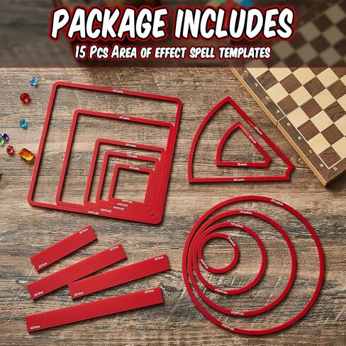 Sintuff 15 PCS تعويذة AOE قال قالب الشفافة أكريليك مساحة التأثير الإملائي تشمل 5 مكعب 4 CIRCLE 2 CONE 4 خطوط خط للهدايا ملحقات ألعاب RPG الهدايا (الأحمر) in Saudi Arabia