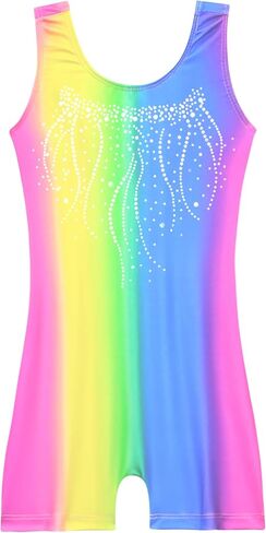 Nymphperi Gymnastics Leotards for Girls One Piece Sleeveless Biketards Colorful Tumbling Bodysuits Stretchy Unitard in Kuwait