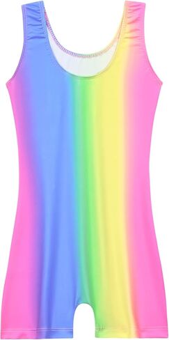 Nymphperi Gymnastics Leotards for Girls One Piece Sleeveless Biketards Colorful Tumbling Bodysuits Stretchy Unitard in Kuwait