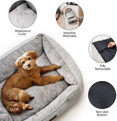 MEWOOFUN Small Dog Bed Washable Removable Cover, Cat Bed for Indoor Cats, Waterproof Pet Bed with Nonskid Bottom, Breathable Durable Puppy Bed Kitten Bed (25.6 x 19.7 x 7.9 inch, Grey) in Saudi Arabia