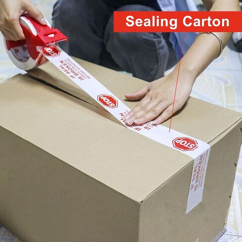 Stop Sign Sealing Tape Pre-Printed IF Seal is Broken,Check Contents Before Accepting,Heavy Duty Packing Tape with Dispenser 2 Inch x 110 Yards,Packaging Tape for Moving and Shipping (Brown) in Saudi Arabia