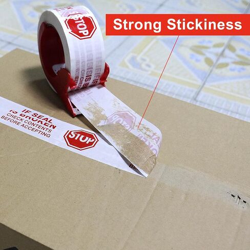 Stop Sign Sealing Tape Pre-Printed IF Seal is Broken,Check Contents Before Accepting,Heavy Duty Packing Tape with Dispenser 2 Inch x 110 Yards,Packaging Tape for Moving and Shipping (Brown) in Saudi Arabia