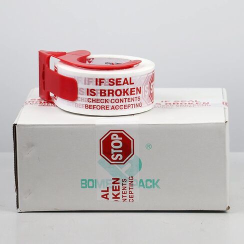 Stop Sign Sealing Tape Pre-Printed IF Seal is Broken,Check Contents Before Accepting,Heavy Duty Packing Tape with Dispenser 2 Inch x 110 Yards,Packaging Tape for Moving and Shipping (Brown) in Saudi Arabia
