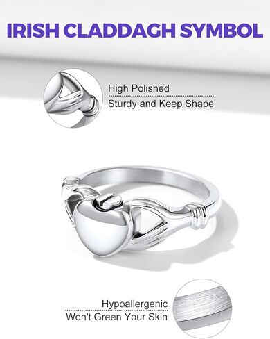 Stainless Steel Heart/Claddagh Cremation Urn Ring for Ashes for Women Waterproof Locket Rings Memorial Jewelry(with Gift Box) in Kuwait