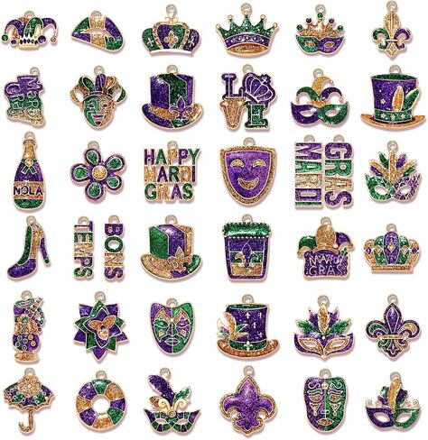 20/36pcs سحر Mardi Gras لصنع المجوهرات ، سحر القناع الكرنفال Jester Fleur-De-lis لأقراط قلادة الأساور التي تصنع DIY Crafts Mardi Gras التبعي الهدايا in Kuwait