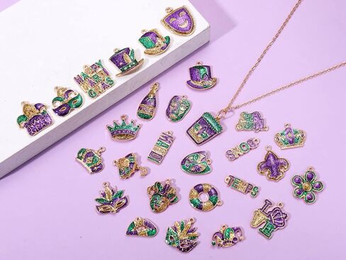 20/36pcs سحر Mardi Gras لصنع المجوهرات ، سحر القناع الكرنفال Jester Fleur-De-lis لأقراط قلادة الأساور التي تصنع DIY Crafts Mardi Gras التبعي الهدايا in Kuwait