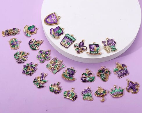 20/36pcs سحر Mardi Gras لصنع المجوهرات ، سحر القناع الكرنفال Jester Fleur-De-lis لأقراط قلادة الأساور التي تصنع DIY Crafts Mardi Gras التبعي الهدايا in Kuwait