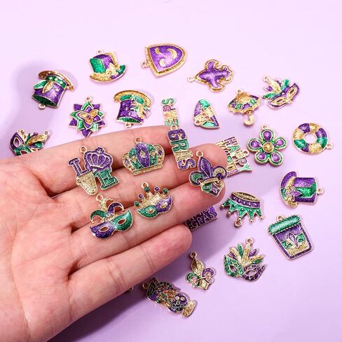 20/36pcs سحر Mardi Gras لصنع المجوهرات ، سحر القناع الكرنفال Jester Fleur-De-lis لأقراط قلادة الأساور التي تصنع DIY Crafts Mardi Gras التبعي الهدايا in Kuwait