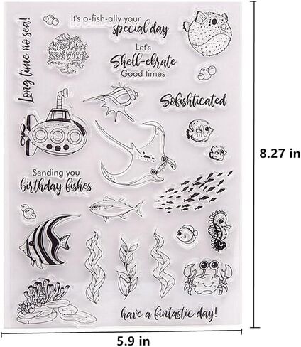 Seaweed Coral Pufferfish Fish Crab Pattern Clear Stamps Hippocampus Seahorses Transparent Seal Clear Stamps for Holiday Card Making Decoration and DIY Scrapbooking Album DIY Crafts in Saudi Arabia