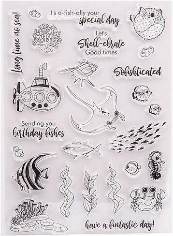 Seaweed Coral Pufferfish Fish Crab Pattern Clear Stamps Hippocampus Seahorses Transparent Seal Clear Stamps for Holiday Card Making Decoration and DIY Scrapbooking Album DIY Crafts in Saudi Arabia