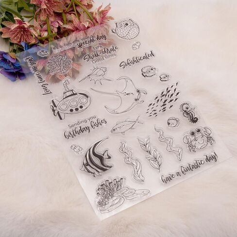 Seaweed Coral Pufferfish Fish Crab Pattern Clear Stamps Hippocampus Seahorses Transparent Seal Clear Stamps for Holiday Card Making Decoration and DIY Scrapbooking Album DIY Crafts in Saudi Arabia