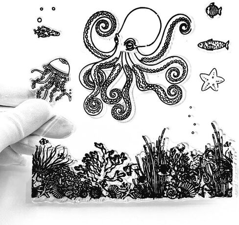 Seaweed Coral Pufferfish Fish Crab Pattern Clear Stamps Hippocampus Seahorses Transparent Seal Clear Stamps for Holiday Card Making Decoration and DIY Scrapbooking Album DIY Crafts in Saudi Arabia